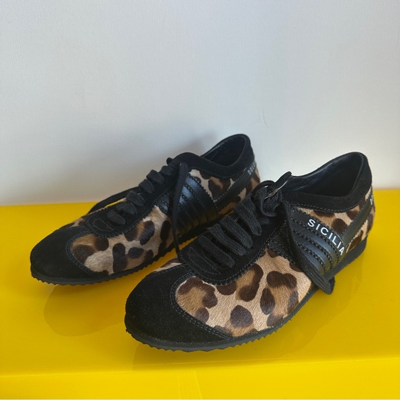 Dolce & Gabbana Black and Brown Leopard Sneakers - Picture 2 of 5